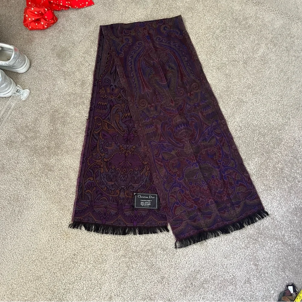 Vintage Christian Dior acrylic Felt Scarf wrap purple with fringe